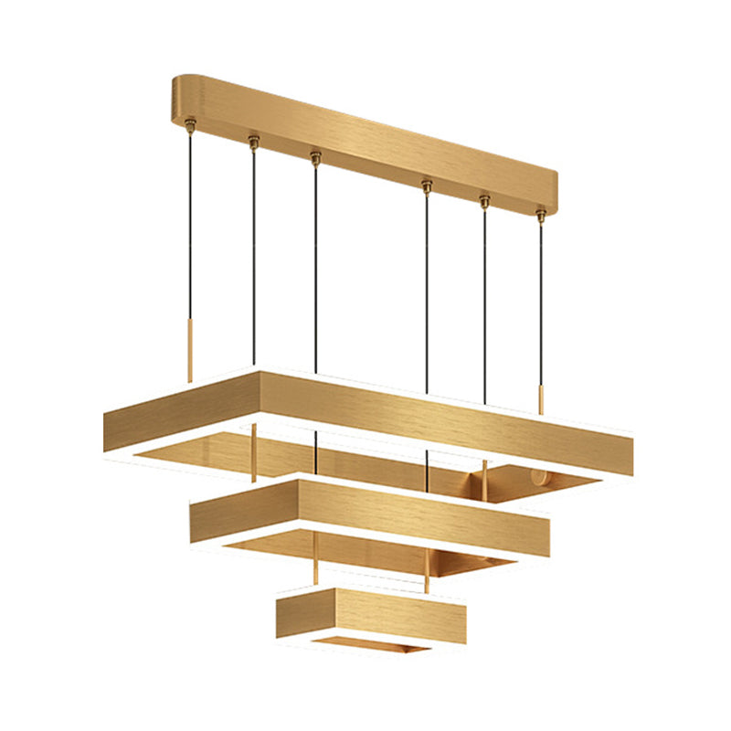 Postmodern Acrylic Gold Finish LED Chandelier - 2/3 Tiers Square/Rectangle Pendant Light for Living Room