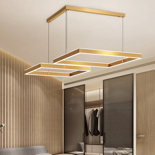 Postmodern Acrylic Gold Finish LED Chandelier - 2/3 Tiers Square/Rectangle Pendant Light for Living Room