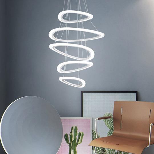 White Teardrop Led Chandelier - Modern Simplicity With 4/5 Tiers Acrylic Hanging Ceiling Lamp In