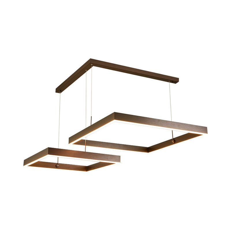 LED Square Drop Pendant Chandelier for Bedrooms - 2/3 Tiered, Simple Metal Design, Coffee