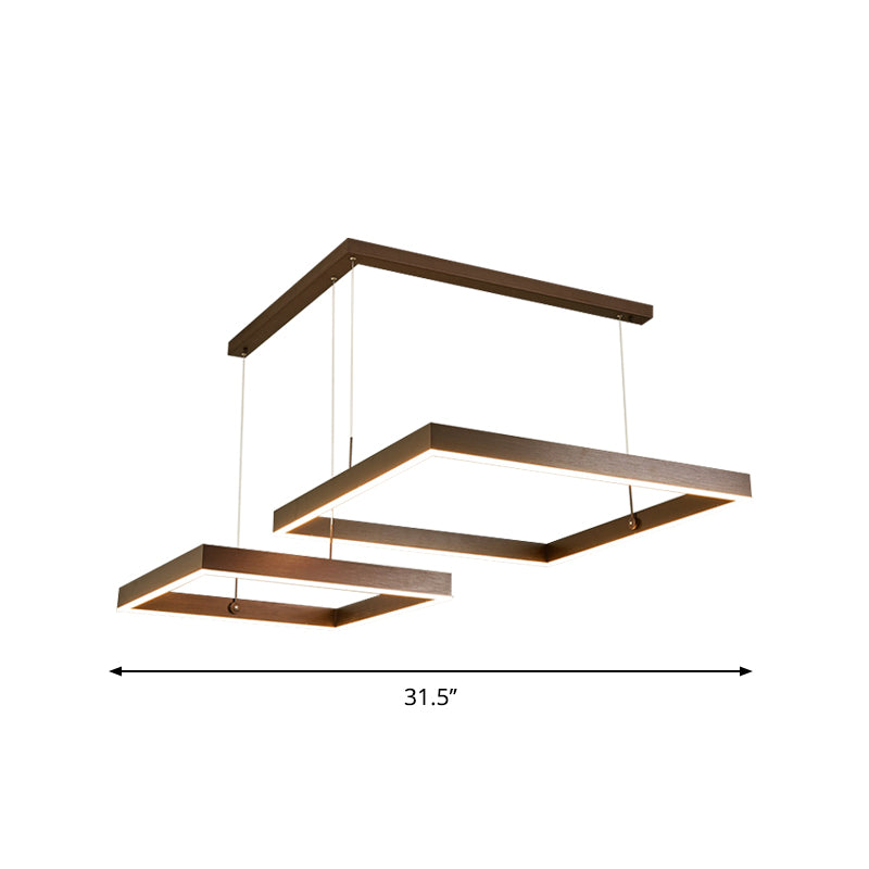 Led Drop Pendant Metal Chandelier Light - 2/3 Tiers Square Design In Coffee For Bedrooms