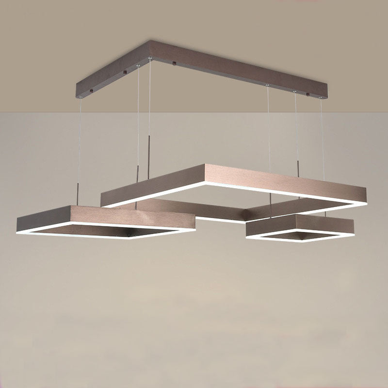 Contemporary Brown Aluminum Suspension Light: Led Hanging Chandelier In Warm/White Light Small/Large