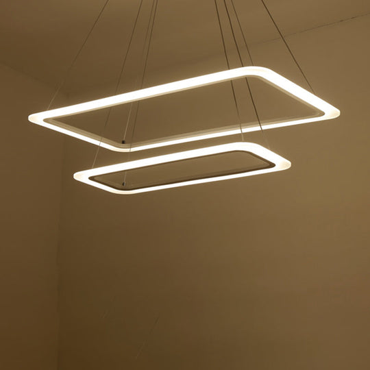 Led Acrylic Chandelier Lamp - Modern White Rectangle Design 2/3/4-Tier Warm/White Light