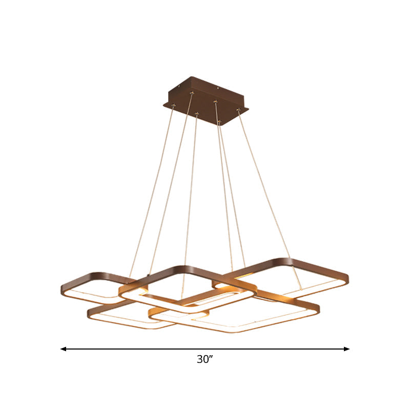 Modern Brown 4/5 Tiered Chandelier with Square Acrylic LED Pendant - Warm/White Lighting