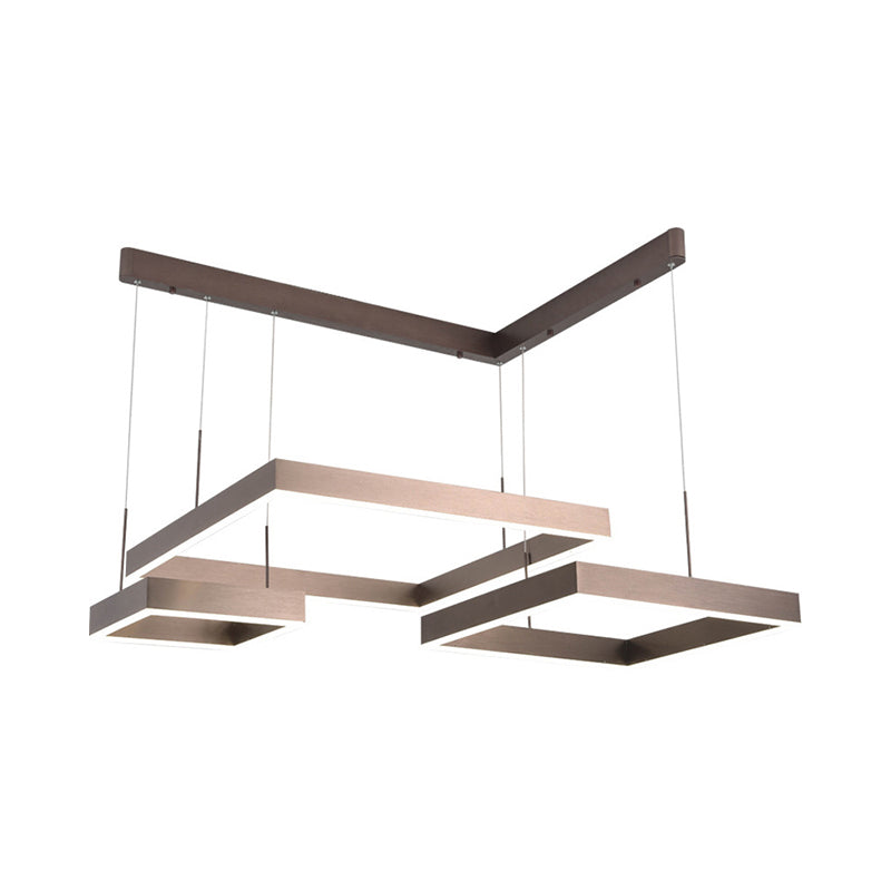Minimalist 3-Head Led Pendant Light: Gold/Coffee Chandelier With Square Acrylic Shade - Warm/White