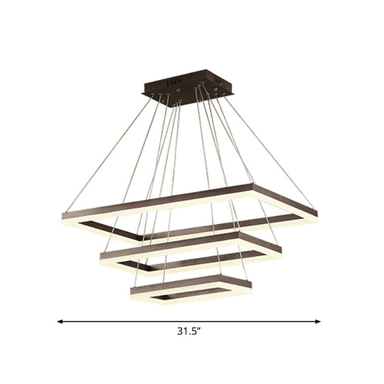 Contemporary Rectangular Acrylic Coffee LED Chandelier - 3/4/5 Tiers Hanging Pendant Lamp