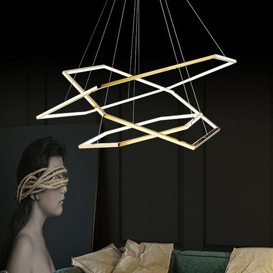 Gold Hexagonal Led Chandelier With Stainless Steel Finish And Warm/White Light 3 Lights / Warm
