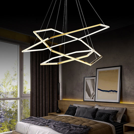 Modern Hexagonal LED Chandelier: Stainless Steel, 3 Lights, Warm/White Light in Gold