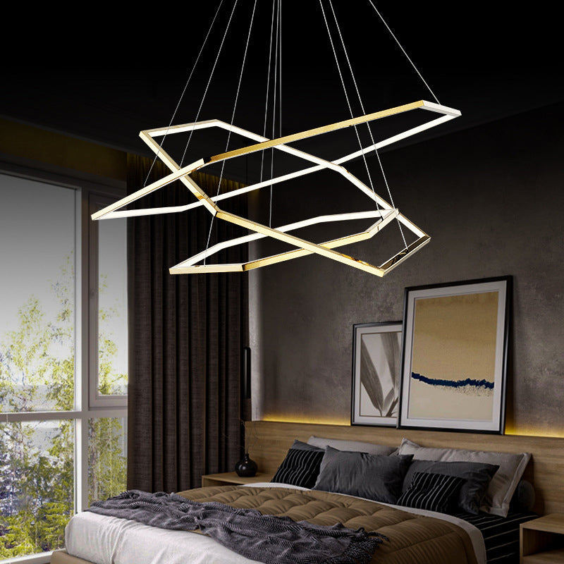 Gold Hexagonal Led Chandelier With Stainless Steel Finish And Warm/White Light 3 Lights