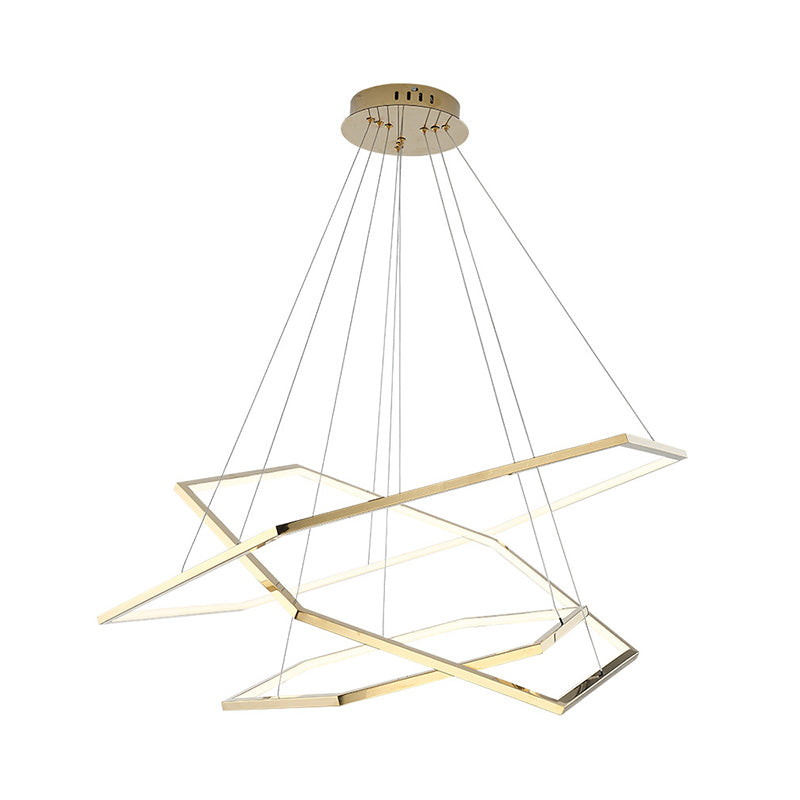Gold Hexagonal Led Chandelier With Stainless Steel Finish And Warm/White Light 3 Lights