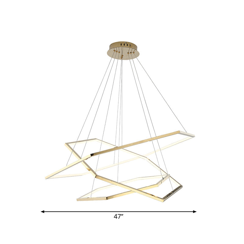 Modern Hexagonal LED Chandelier: Stainless Steel, 3 Lights, Warm/White Light in Gold