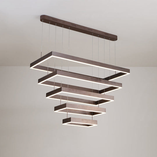 Contemporary Led Chandelier - Coffee 2/4/5 Tiered Rectangular Pendant Light With Acrylic Shade