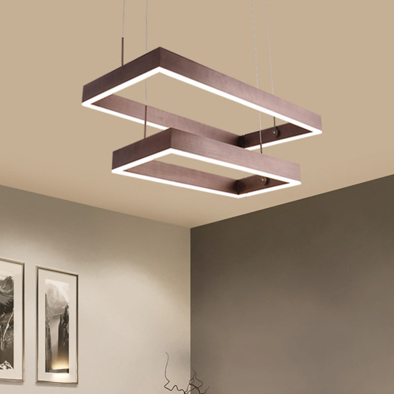 Contemporary Led Chandelier - Coffee 2/4/5 Tiered Rectangular Pendant Light With Acrylic Shade / 2