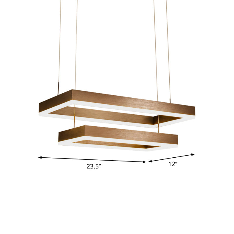 Contemporary Led Chandelier - Coffee 2/4/5 Tiered Rectangular Pendant Light With Acrylic Shade
