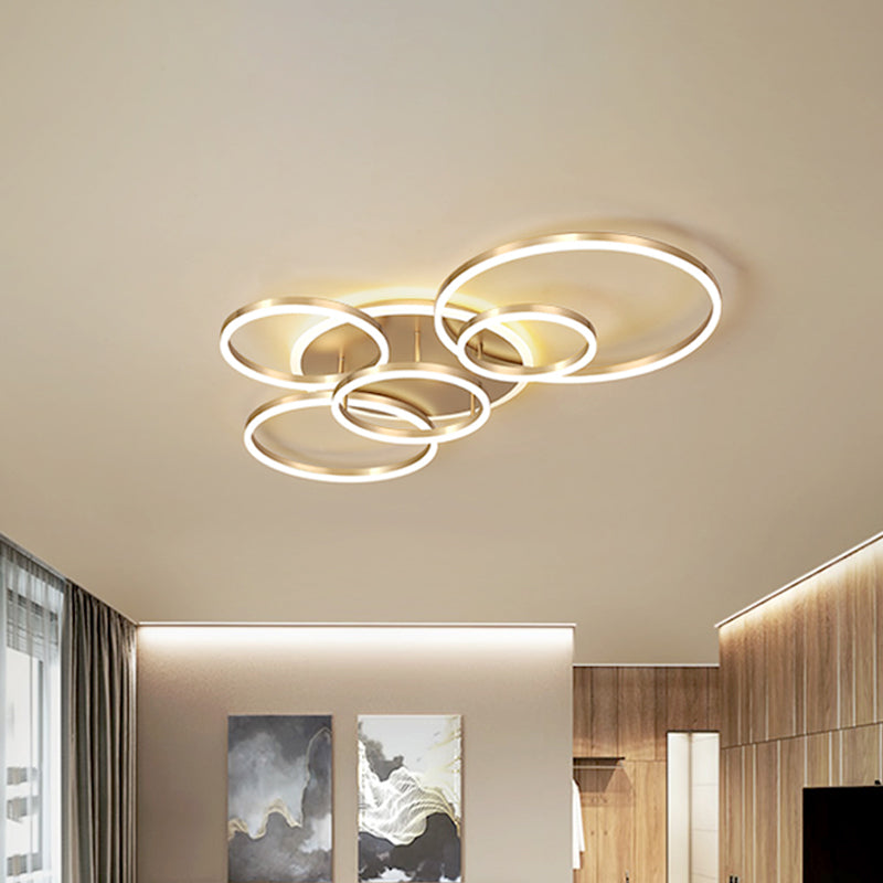 Modern Interlocking Ring Led Ceiling Lamp - Gold Flushmount 3/5 Tiered Warm/White Light