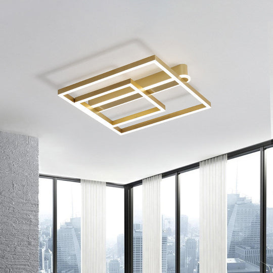 Square Acrylic Led Flushmount Light In Gold/Coffee Finish For Bedroom Ceiling Gold / B