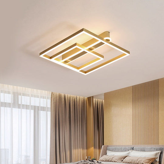 Square Acrylic Led Flushmount Light In Gold/Coffee Finish For Bedroom Ceiling