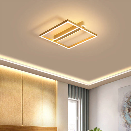 Square Acrylic Led Flushmount Light In Gold/Coffee Finish For Bedroom Ceiling