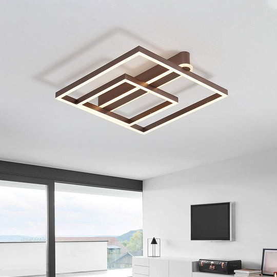 Square Acrylic Led Flushmount Light In Gold/Coffee Finish For Bedroom Ceiling Coffee / B