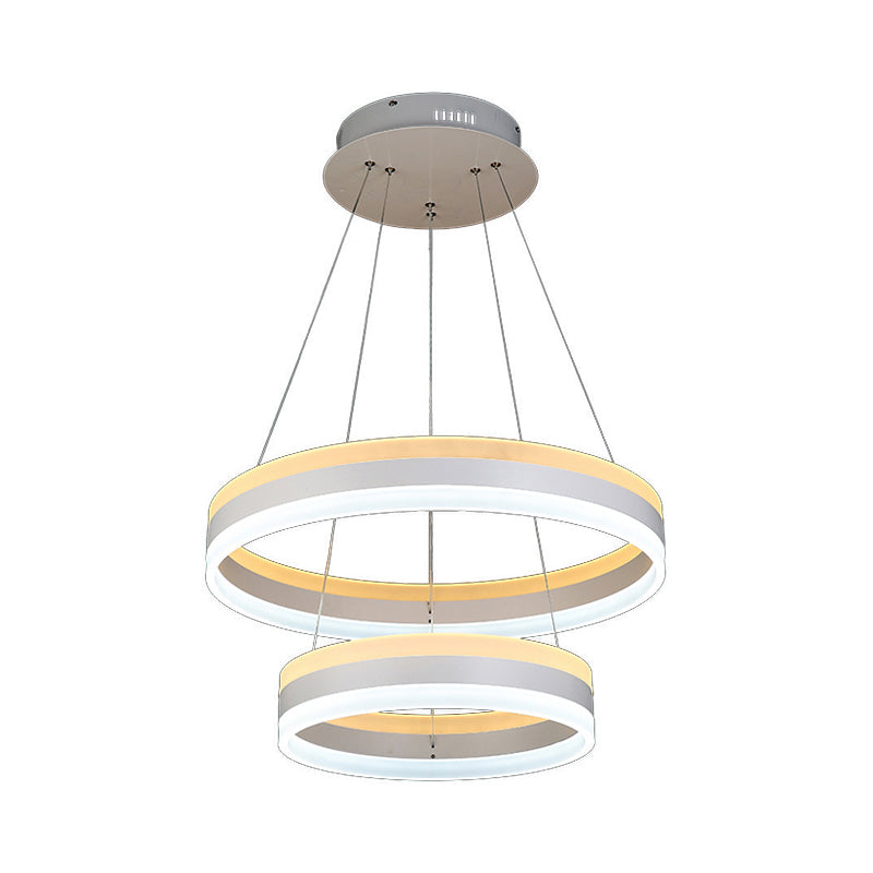 Modern Hoop Pendant Chandelier Acrylic 2-Head Led Hanging Light Kit In White - Stylish Addition To