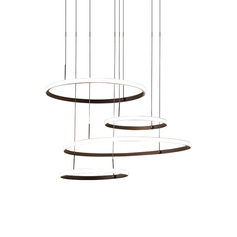 Minimalist Led Chandelier For Living Room - 4-Head Black/Coffee Pendant Lamp With Acrylic Shade