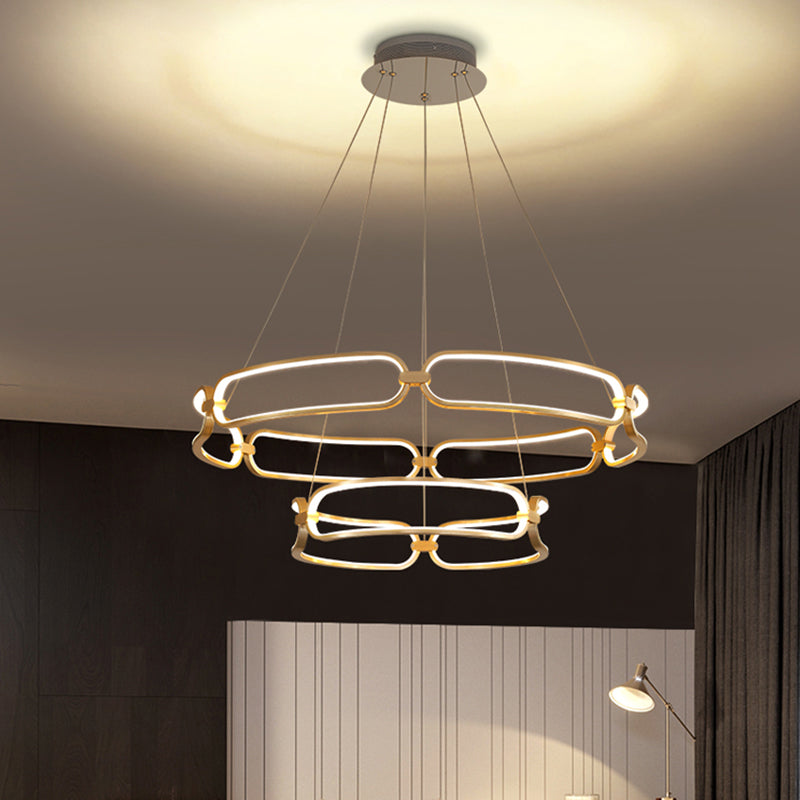 Stylish Gold Metal Led Pendant Light - 1/2-Tiered Wristlet Chandelier Small/Large Sizes / 2 Tiers