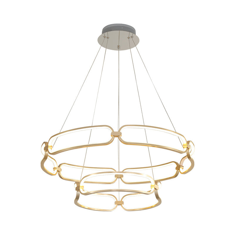 Metal Gold LED Pendant Light - 1/2-Tiered Wristlet Shaped Chandelier - Simple & Stylish - Small/Large