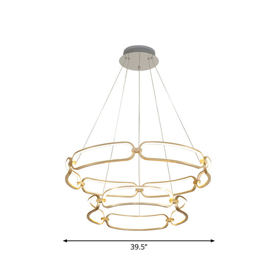 Metal Gold LED Pendant Light - 1/2-Tiered Wristlet Shaped Chandelier - Simple & Stylish - Small/Large