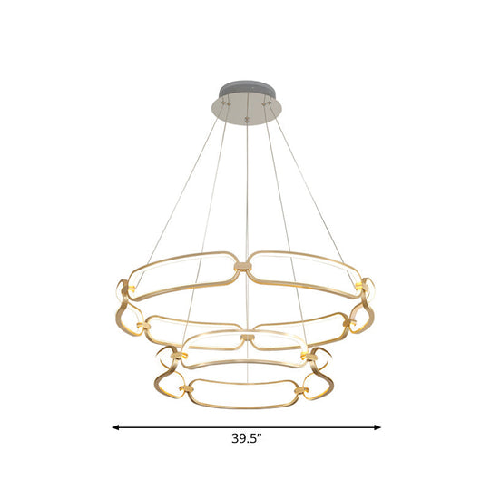Stylish Gold Metal Led Pendant Light - 1/2-Tiered Wristlet Chandelier Small/Large Sizes