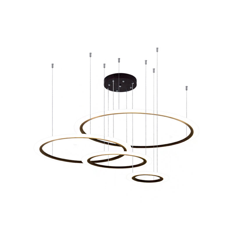 Modern Led Chandelier: Black 3/4 Tiered Halo Ring Design With Acrylic Shade