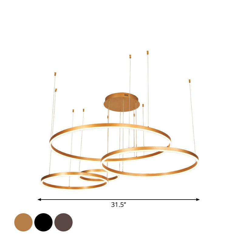Minimalist Metal Bubble Ring Chandelier: 4-Light Led Suspension Light In Black/Gold/Coffee
