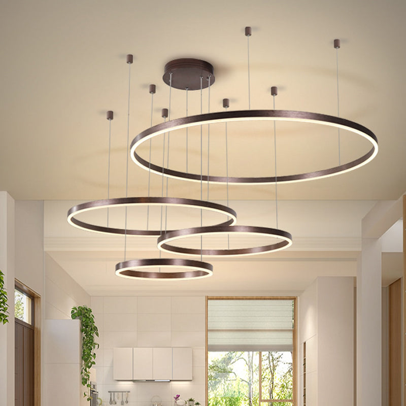 Minimalist Metal Bubble Ring Chandelier: 4-Light Led Suspension Light In Black/Gold/Coffee Coffee