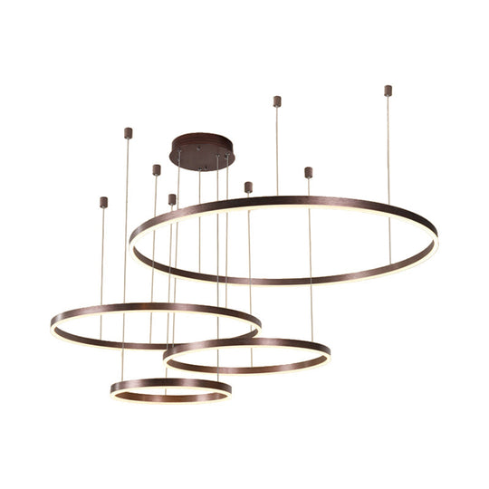 Minimalist Metal Bubble Ring Chandelier: 4-Light Led Suspension Light In Black/Gold/Coffee