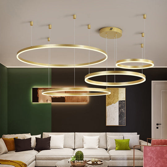 Postmodern Gold LED Hoop Chandelier - 3/4/5 Tiers, Ideal for Living Room