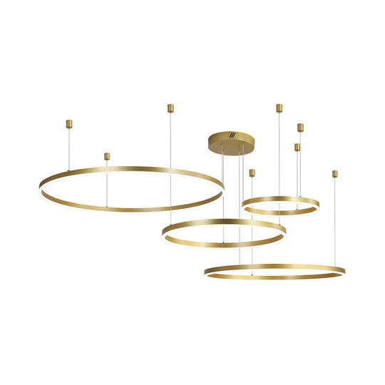 Postmodern Style Gold Led Chandelier - 3/4/5 Tiered Hoop Metal Ceiling Light For Living Room