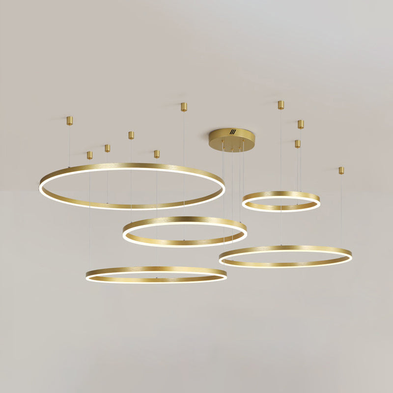 Postmodern Gold LED Hoop Chandelier - 3/4/5 Tiers, Ideal for Living Room