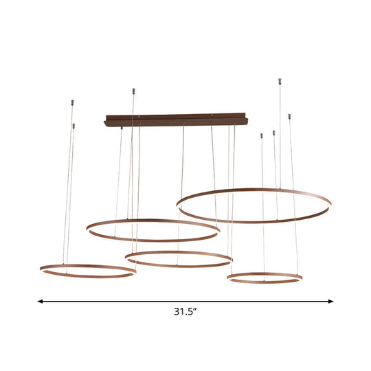 Brown LED Acrylic Chandelier - 3/4/5-Tier Minimalist Circular Pendant Light for Restaurants