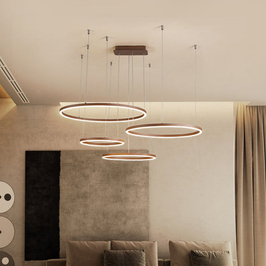 Brown LED Acrylic Chandelier - 3/4/5-Tier Minimalist Circular Pendant Light for Restaurants