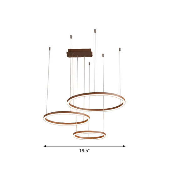 Circular Restaurant Chandelier - Acrylic Minimalist Led Pendant Light (3/4/5 Tier) In Brown