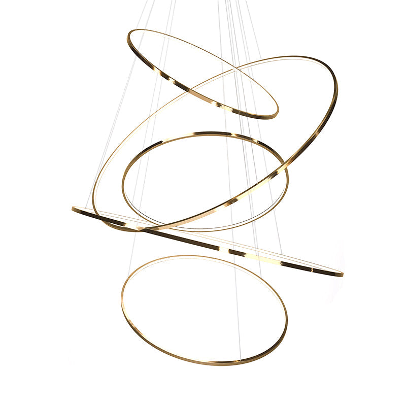 Extra-Slim Gold LED Pendant Chandelier - Minimalist, Stainless Steel, 3/5 Tiers - Ideal for Living Room