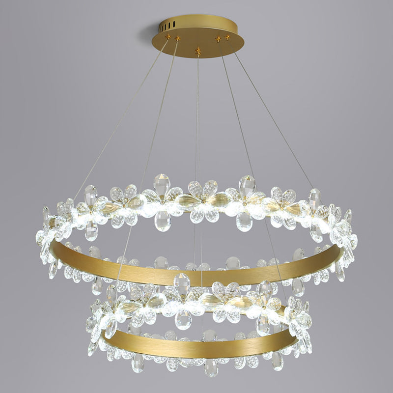 Postmodern Crystal Ceiling Pendant Chandelier In Gold With Led Warm/White Light - Dining Room