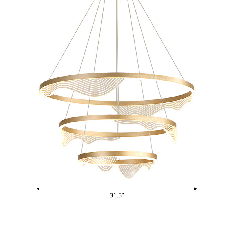 Modern Led Hanging Pendant Chandelier - Gold 2/3 Tiered Wavy-Edge Acrylic Shade