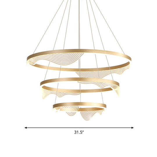 Modern Led Hanging Pendant Chandelier - Gold 2/3 Tiered Wavy-Edge Acrylic Shade