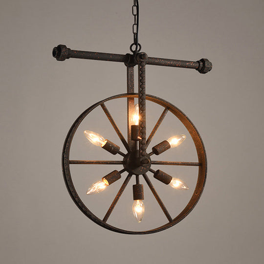 Art Deco Metallic Wheel Chandelier With 6 Lights - White/Black/Rust Pendant Ceiling Light Perfect