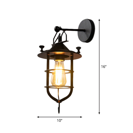 Iron Black Finish Industrial 1-Bulb Wall Sconce - Water Pipe/Cage/Fist Design