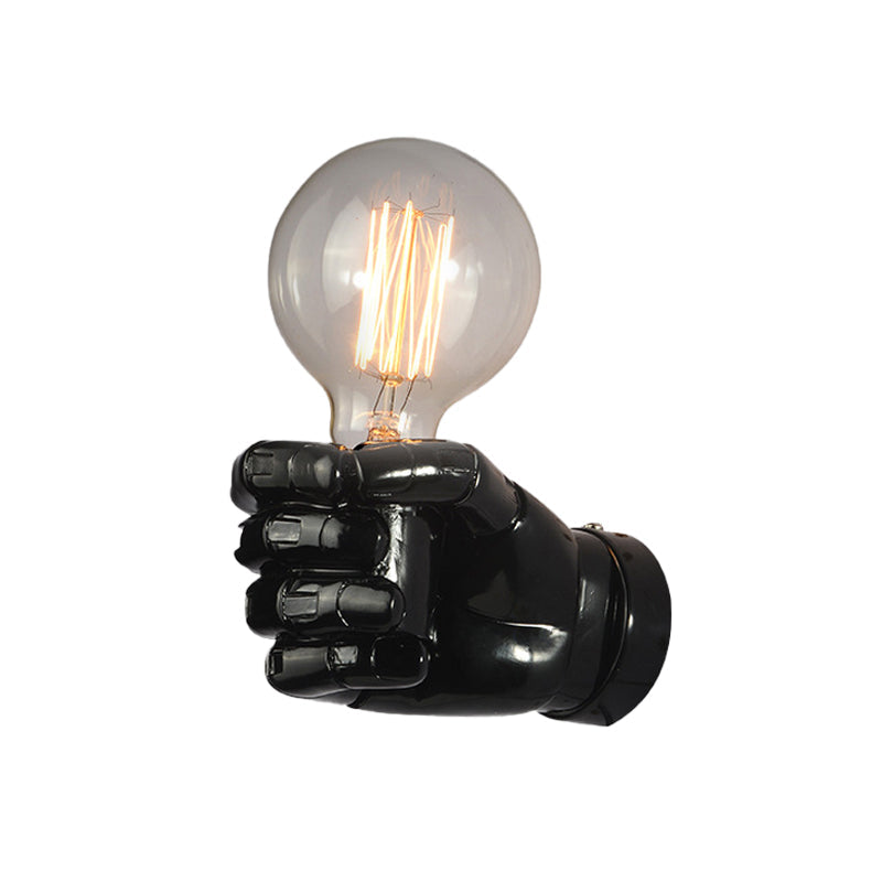 Iron Black Finish Industrial 1-Bulb Wall Sconce - Water Pipe/Cage/Fist Design / A