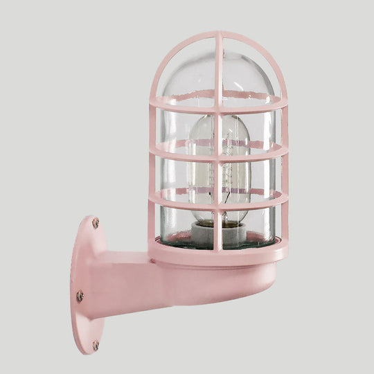 Single Transparent Glass Wall Lamp With Wire Cage - Loft Capsule In Pink/Blue/Rust