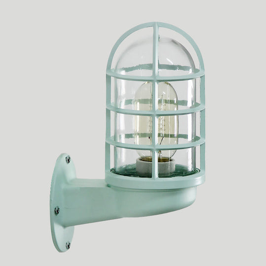 Single Transparent Glass Wall Lamp With Wire Cage - Loft Capsule In Pink/Blue/Rust
