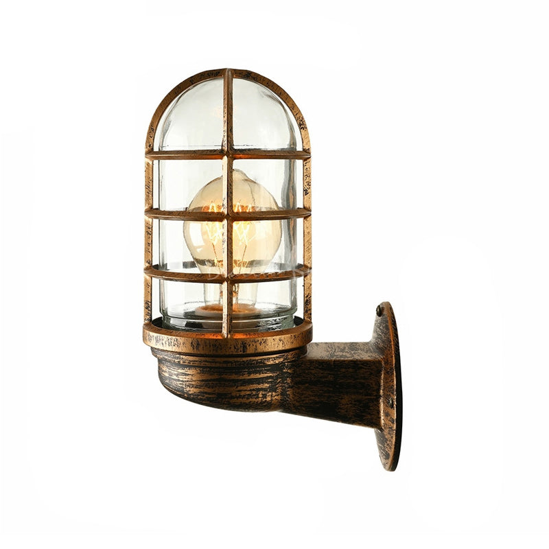 Single Transparent Glass Wall Lamp With Wire Cage - Loft Capsule In Pink/Blue/Rust Rust