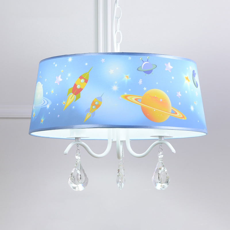 Blue Creative Planet & Rocket Hanging Pendant Chandelier With Clear Crystal For Baby Room 3 /